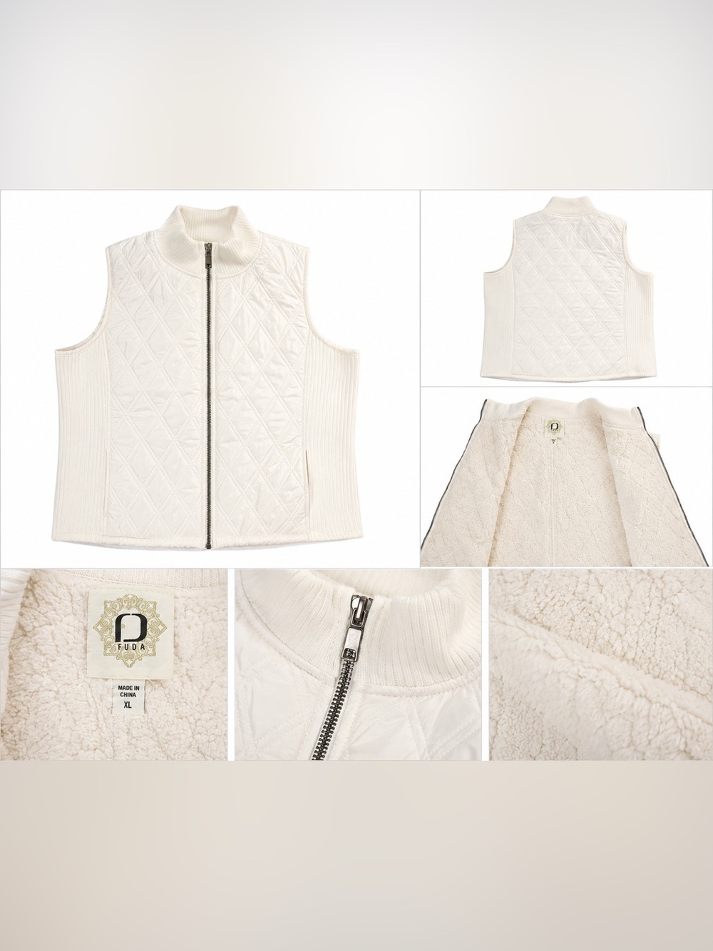 Quilted Sherpa-Lined Vest in Ivory